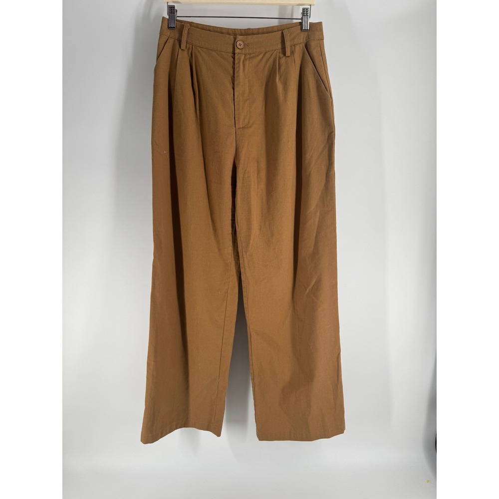 Cider Womens Camel‎ Brown High Waisted Wide Leg Pleated Trousers Size L